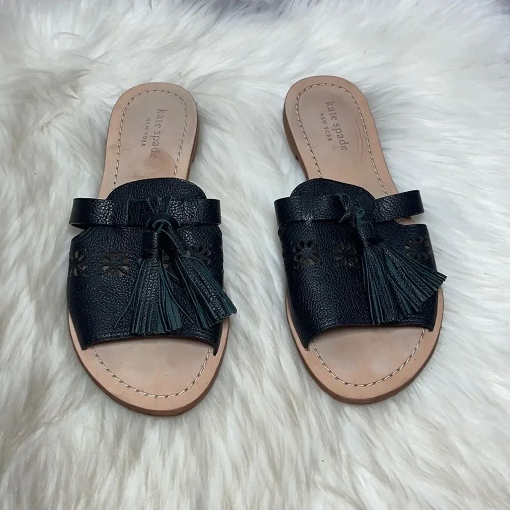 Kate Spade Claire Black Leather Slides‎ Sz 6.5